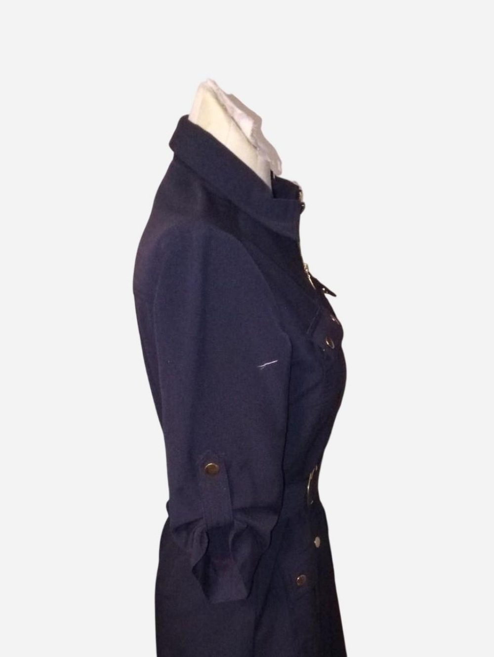 Sharagano Navy Midi Shirt Dress with Gold Accents - Picture 3 of 4